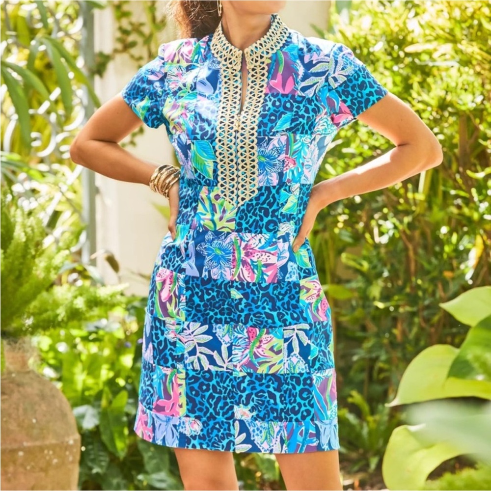 Lilly Pulitzer Size Med Adrena Stretch Shift Dress Pink Blue Size 10